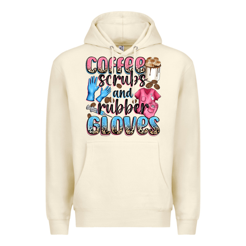 Coffee Scrubs And Rubber Gloves Premium Hoodie by NancyCooperArtShop | Teevron