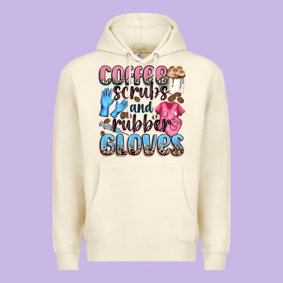 Coffee Scrubs And Rubber Gloves Premium Hoodie Designed By Nancycooperartshop