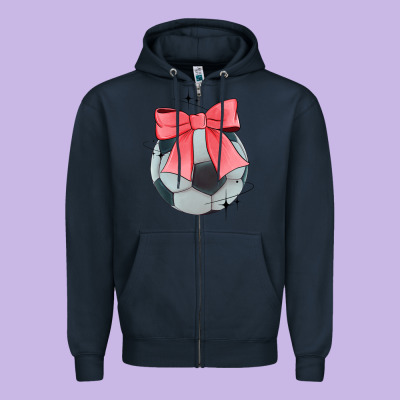 Coquette Soccer Bow Zipper Hoodie Designed By Jahusdesignshop