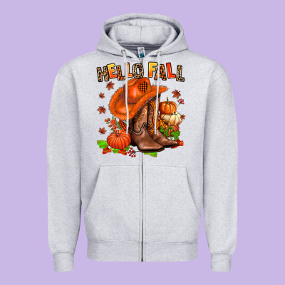Hello Fall Pumpkins  Cowgirl  And Roses Zipper Hoodie Designed By Adodesignshop