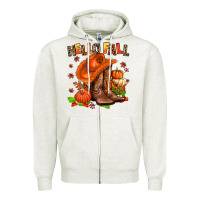 Oatmeal Heather hello fall pumpkins  cowgirl  and roses Zipper Hoodie - AdoDesignShop