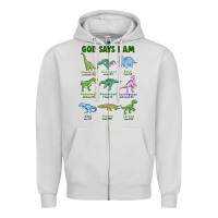 Dove Grey god says i am dinosaurs Zipper Hoodie - JahusDesignShop