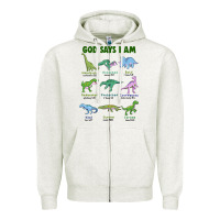 Oatmeal Heather god says i am dinosaurs Zipper Hoodie - JahusDesignShop