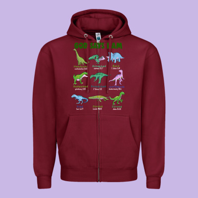 God Says I Am Dinosaurs Zipper Hoodie Designed By Jahusdesignshop