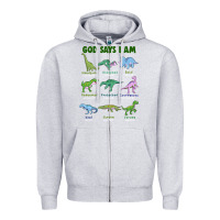 Heather Grey god says i am dinosaurs Zipper Hoodie - JahusDesignShop