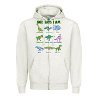 Oatmeal Heather god says i am dinosaurs Zipper Hoodie - JahusDesignShop