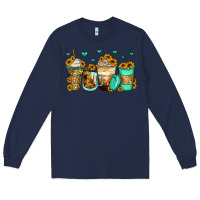 Navy sunflowers coffee cups Long Sleeve Tee - Zillion Design Studio