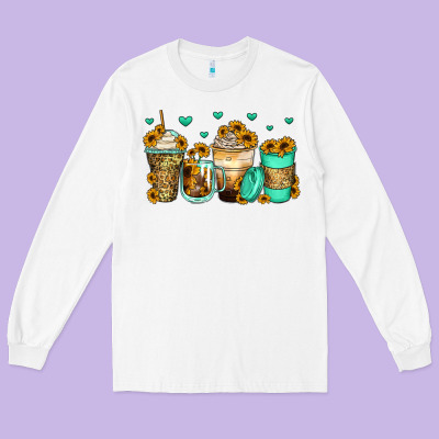 Sunflowers Coffee Cups Long Sleeve Tee Designed By Zillion Design Studio