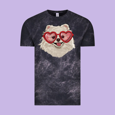 Vintage Tee white pomeranian with love glasses
