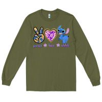Army Green peace love stitch Long Sleeve Tee - texasbilliewilder