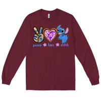 Burgundy peace love stitch Long Sleeve Tee - texasbilliewilder