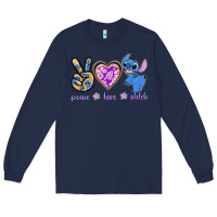 Navy peace love stitch Long Sleeve Tee - texasbilliewilder