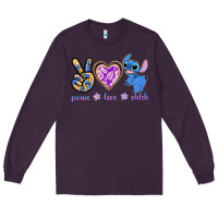 Plum peace love stitch Long Sleeve Tee - texasbilliewilder