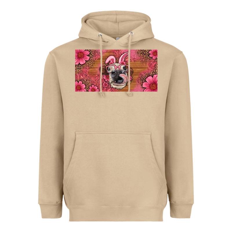 Easter Heifer With Bunny Ears And Glasses License Plate Heavyweight Hoodie by Artiststas | Teevron