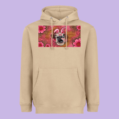 Easter Heifer With Bunny Ears And Glasses License Plate Heavyweight Hoodie Designed By Artiststas