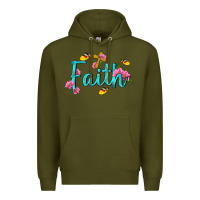 Army Green faith with flower and butterfly Premium Hoodie - NancyCooperArtShop