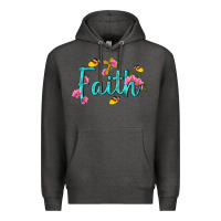 Charcoal Heather faith with flower and butterfly Premium Hoodie - NancyCooperArtShop