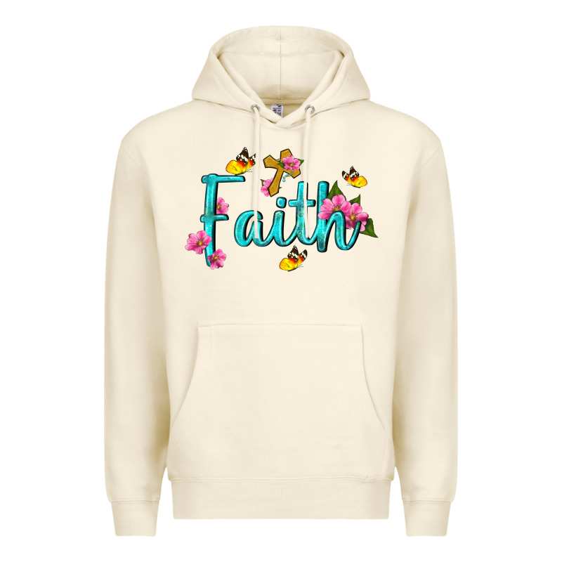 Faith With Flower And Butterfly Premium Hoodie by NancyCooperArtShop | Teevron