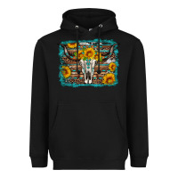 Black longhorn bull skull western turquoise background Heavyweight Hoodie - Artiststas