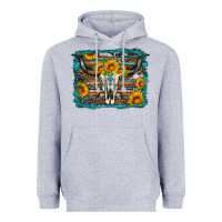 Heather Grey longhorn bull skull western turquoise background Heavyweight Hoodie - Artiststas