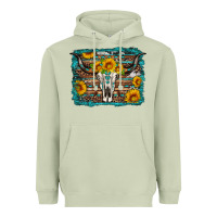 Matcha longhorn bull skull western turquoise background Heavyweight Hoodie - Artiststas