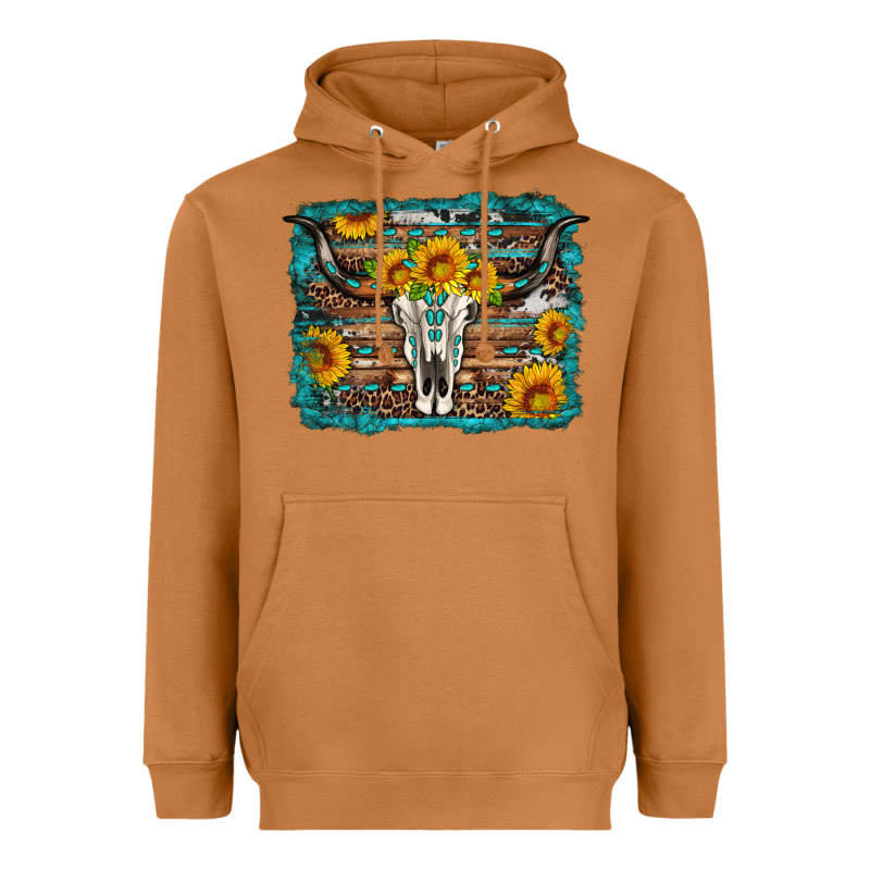 Longhorn Bull Skull Western Turquoise Background Heavyweight Hoodie by Artiststas | Teevron