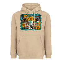 Mushroom longhorn bull skull western turquoise background Heavyweight Hoodie - Artiststas