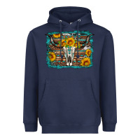 Navy longhorn bull skull western turquoise background Heavyweight Hoodie - Artiststas