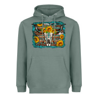 Sage longhorn bull skull western turquoise background Heavyweight Hoodie - Artiststas