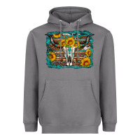 Storm longhorn bull skull western turquoise background Heavyweight Hoodie - Artiststas