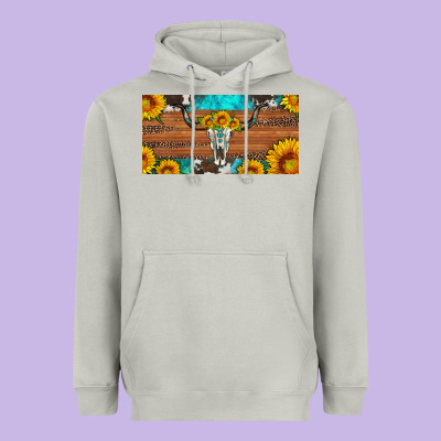 Longhorn Bull Skull License Plate Heavyweight Hoodie Designed By Artiststas