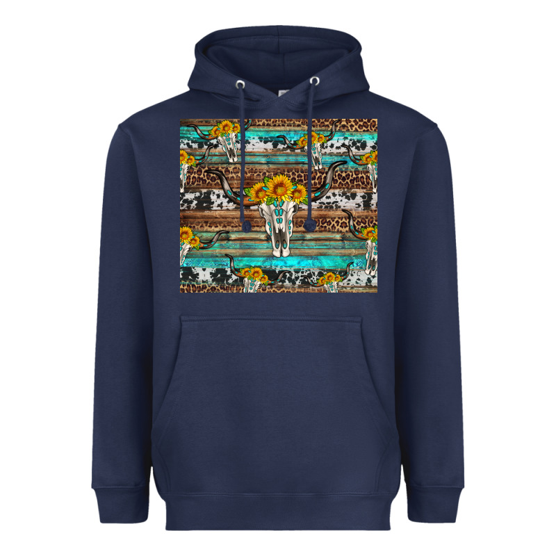 Longhorn Bull Skull Cowhide Leopard Turquoise Heavyweight Hoodie by Artiststas | Teevron