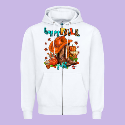 Happy Fall Y'all  Cowgirl Zipper Hoodie Designed By Adodesignshop