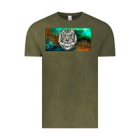 Vintage Olive white tiger forest license plate Vintage Tee - RanaPortraitStore