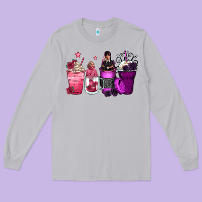 Wednesday And Enid Coffee Cups Long Sleeve Tee Designed By Zillion Design Studio