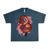 Midnight Navy red dragon and sakura cherry blossoms Urban Heavy Tee - RanaPortraitStore