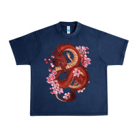 Navy red dragon and sakura cherry blossoms Urban Heavy Tee - RanaPortraitStore