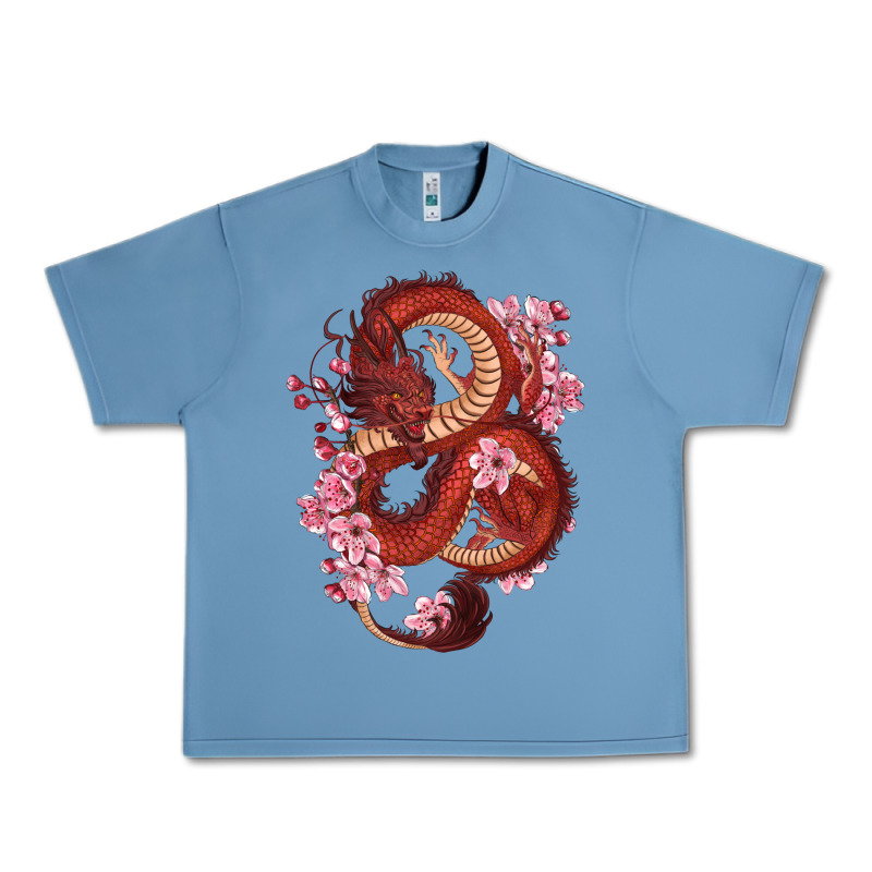 Red Dragon And Sakura Cherry Blossoms Urban Heavy Tee by RanaPortraitStore | Teevron