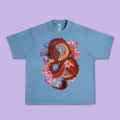 Urban Heavy Tee red dragon and sakura cherry blossoms