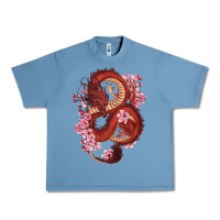 Pebble Blue red dragon and sakura cherry blossoms Urban Heavy Tee - RanaPortraitStore