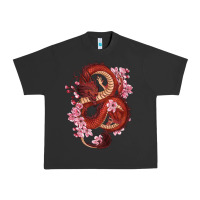 Pigment Black red dragon and sakura cherry blossoms Urban Heavy Tee - RanaPortraitStore