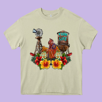 Farm Life Rooster Heavy Core Tee Designed By Sublimationcraftshop