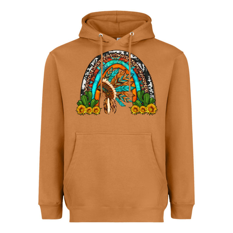Indian Headdress Cactus And Sunflowers Rainbow Heavyweight Hoodie by Artiststas | Teevron