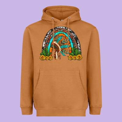 Indian Headdress Cactus And Sunflowers Rainbow Heavyweight Hoodie Designed By Artiststas