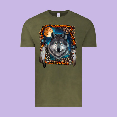 Vintage Tee Wolf And Feathers