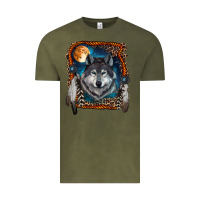 Vintage Olive Wolf And Feathers Vintage Tee - RanaPortraitStore