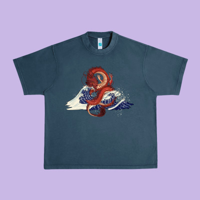 Urban Heavy Tee asian dragon and ocean waves