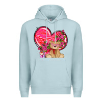 Blue Mist valentines heart with bear Premium Hoodie - NancyCooperArtShop