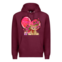 Burgundy valentines heart with bear Premium Hoodie - NancyCooperArtShop