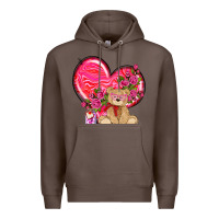 Coffee valentines heart with bear Premium Hoodie - NancyCooperArtShop